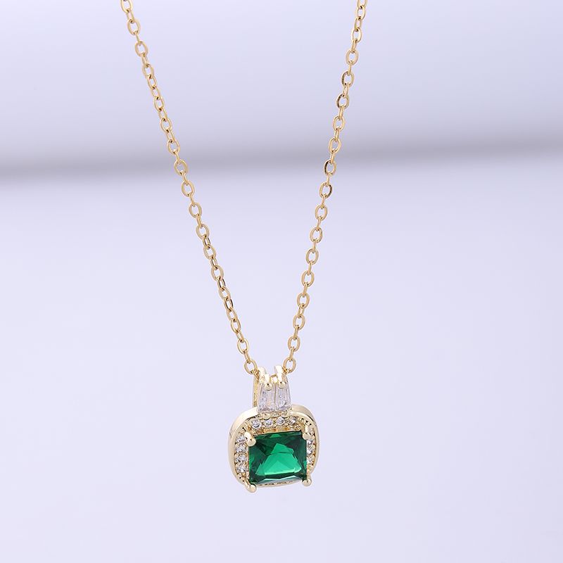 Vintage Style Square Stainless Steel Plating Inlay Zircon 18k Gold Plated Pendant Necklace