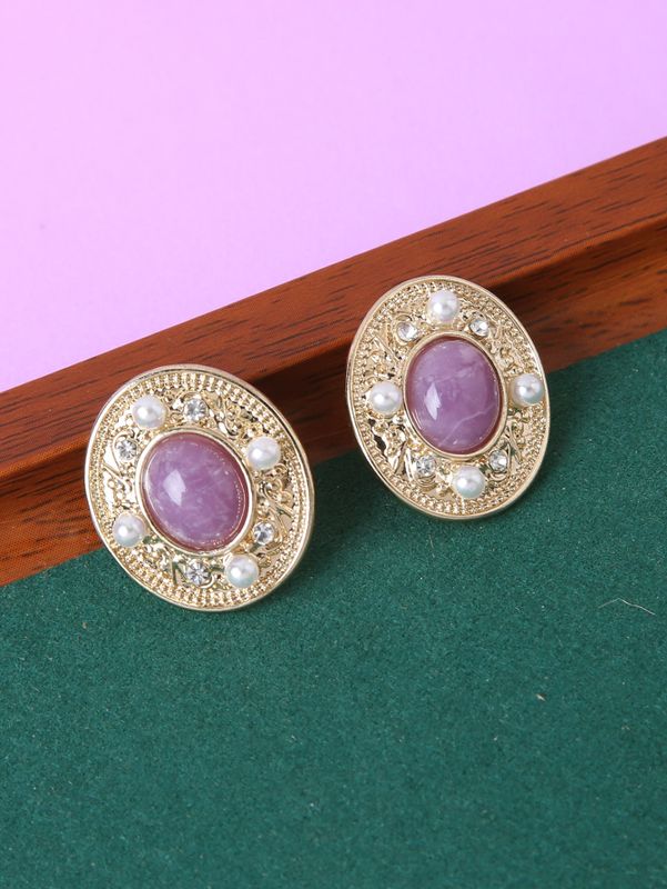 1 Pair Ig Style Retro Oval Inlay Zinc Alloy Artificial Gemstones Rhinestones Pearl Ear Cuffs