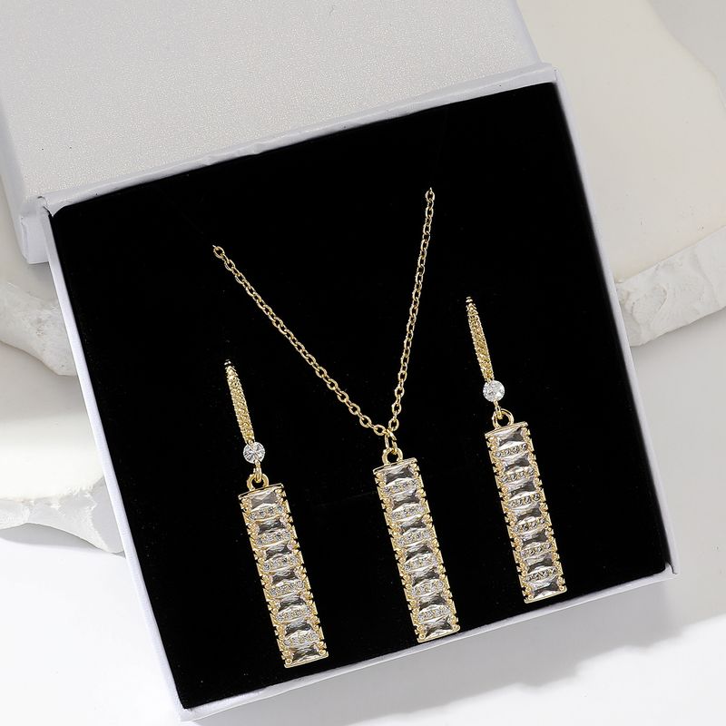 Simple Style Classic Style Rectangle Copper Plating Inlay Zircon Gold Plated Earrings Necklace