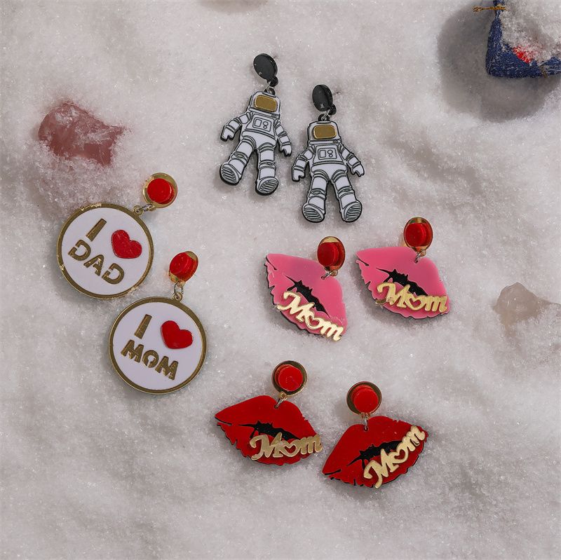 Wholesale Jewelry Fashion Astronaut Color Block Heart Shape Arylic No Inlaid Earrings