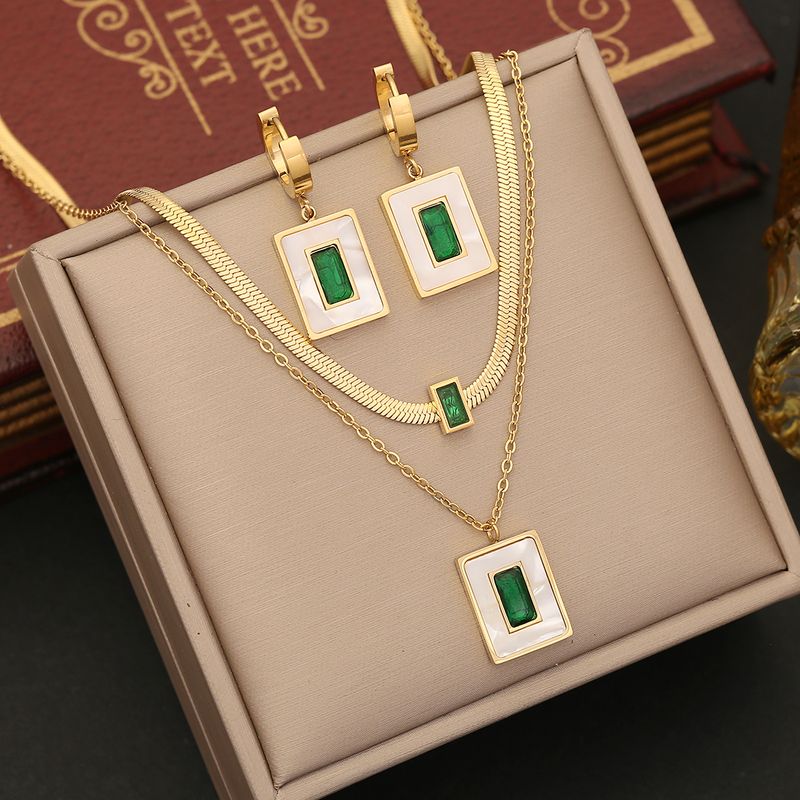 Stainless Steel 18K Gold Plated Simple Style Commute Plating Inlay Rectangle Zircon Bracelets Earrings Necklace