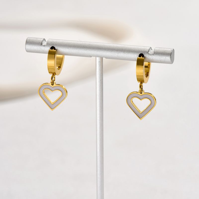 1 Pair Casual Basic Sweet Heart Shape Enamel Plating Hollow Out 201 Stainless Steel 18K Gold Plated Drop Earrings