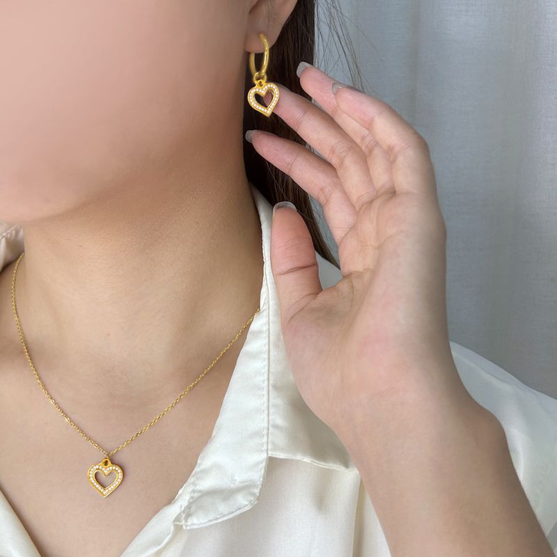 304 Stainless Steel 18K Gold Plated Sweet Streetwear Plating Inlay Heart Shape Rhinestones Earrings Necklace