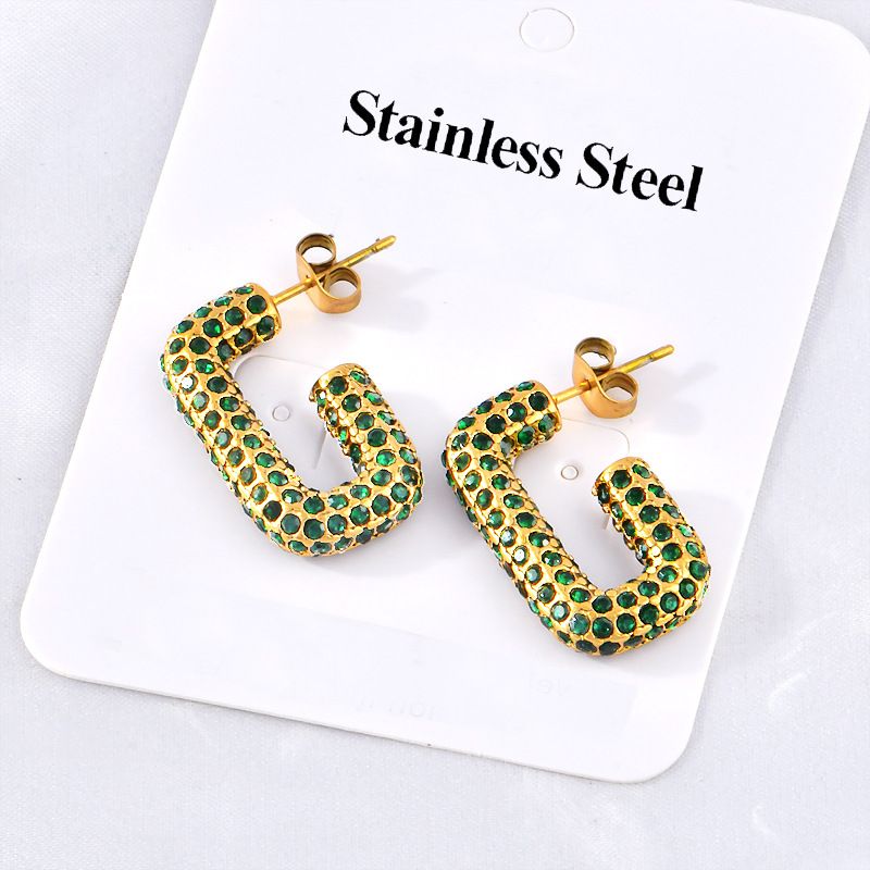 1 Pair Simple Style Solid Color Plating Inlay Titanium Steel Zircon Ear Studs
