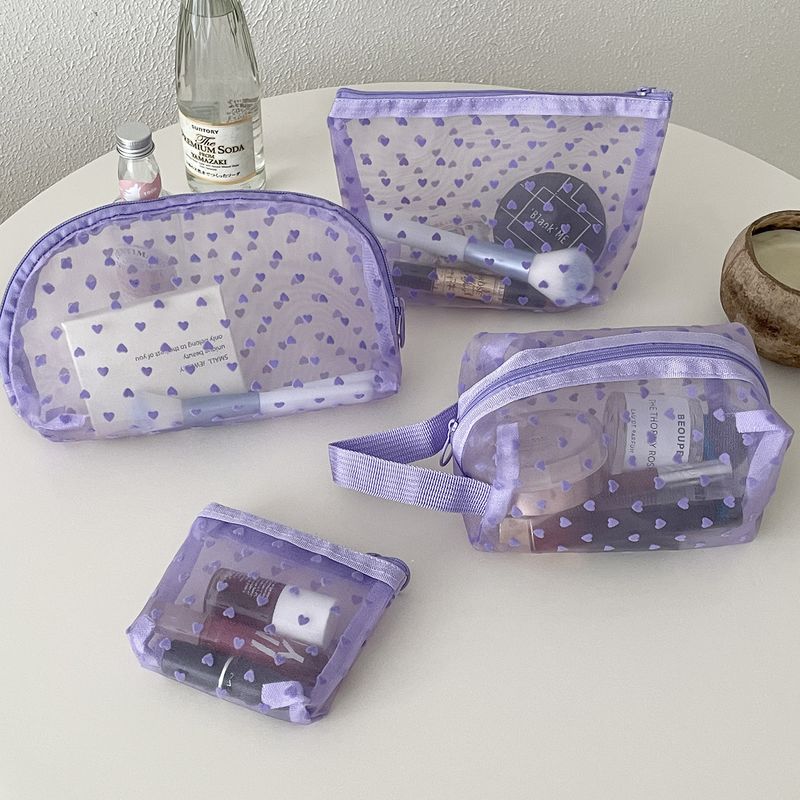 Cute Heart Shape Solid Color Nylon Square Makeup Bags