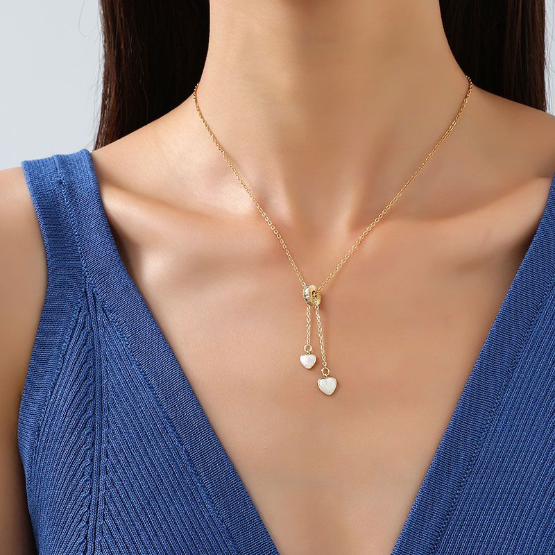 Titanium Steel 18K Gold Plated IG Style Sweet Plating Inlay Heart Shape Zircon Pendant Necklace