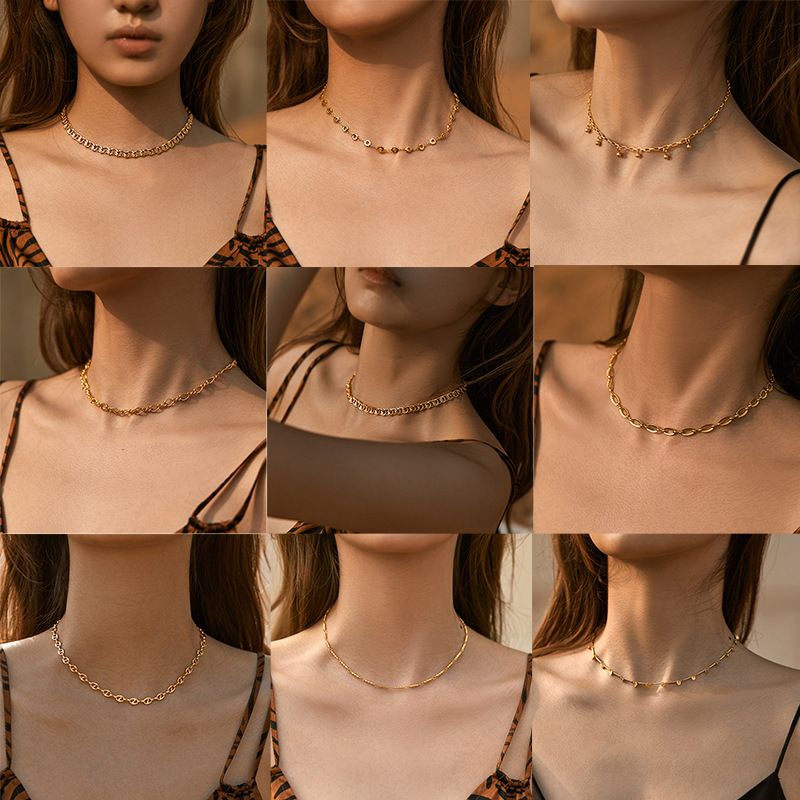 Retro Einfacher Stil Geometrisch Kupfer Perlen Emaille Überzug 18 Karat Vergoldet Halskette