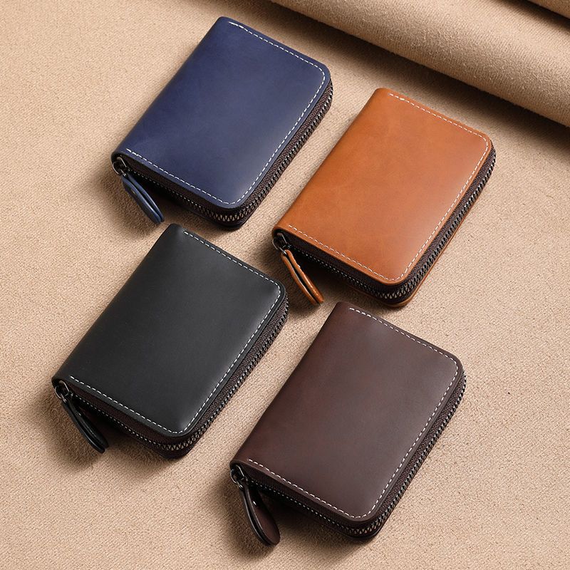 Unisex Solid Color Pu Leather Zipper Card Holders