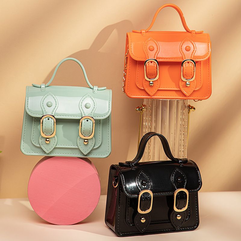 Women's All Seasons Pvc Solid Color Streetwear Square Lock Clasp Handbag