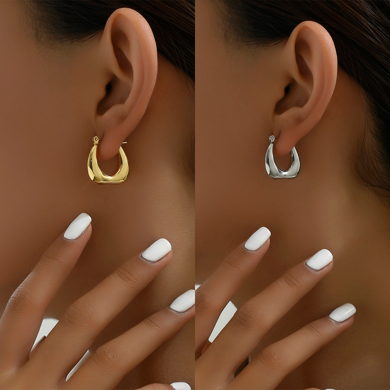 1 Par Básico Estilo Vintage Forma De U Enchapado Acero Inoxidable 201 Chapados en oro de 18k Pendientes De Aro