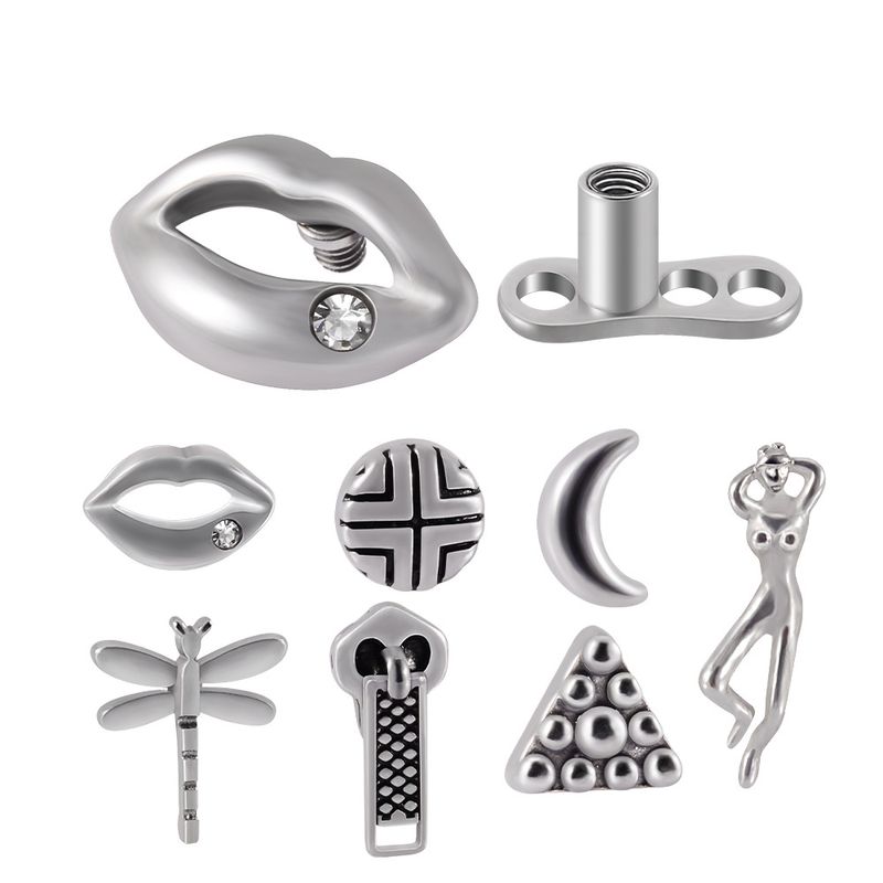 Simple Style Streetwear Lips Moon Stainless Steel Jewelry Accessories In Bulk