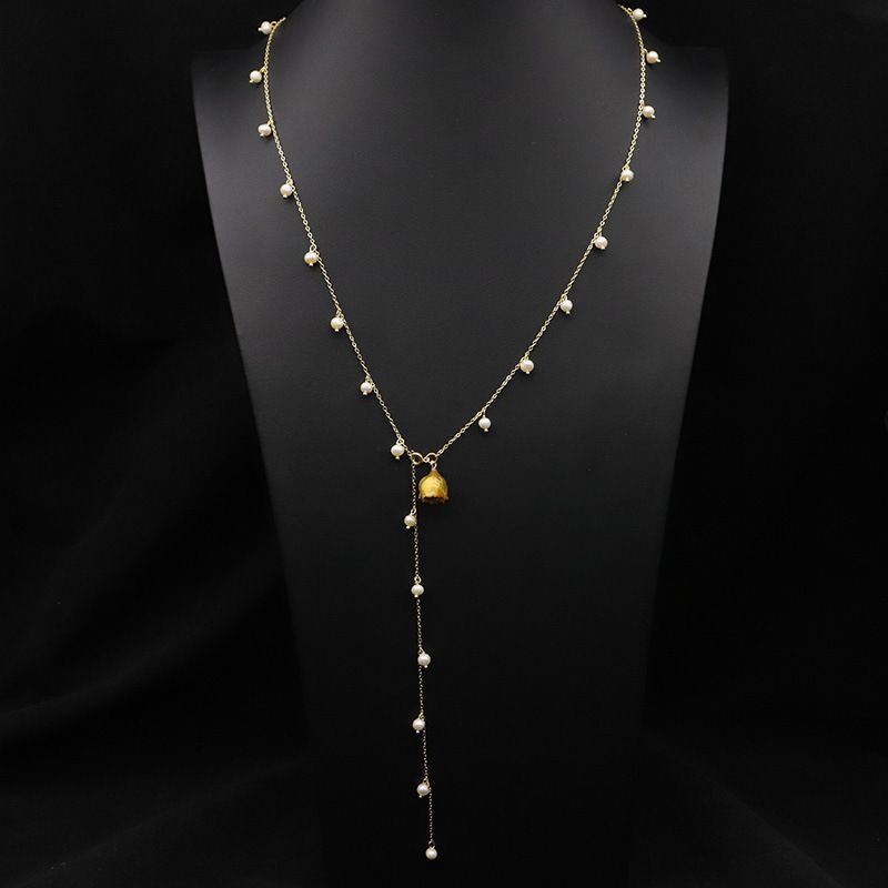 Retro Geometrisch Süßwasserperle Gemischte Materialien 18 Karat Vergoldet Halskette In Masse
