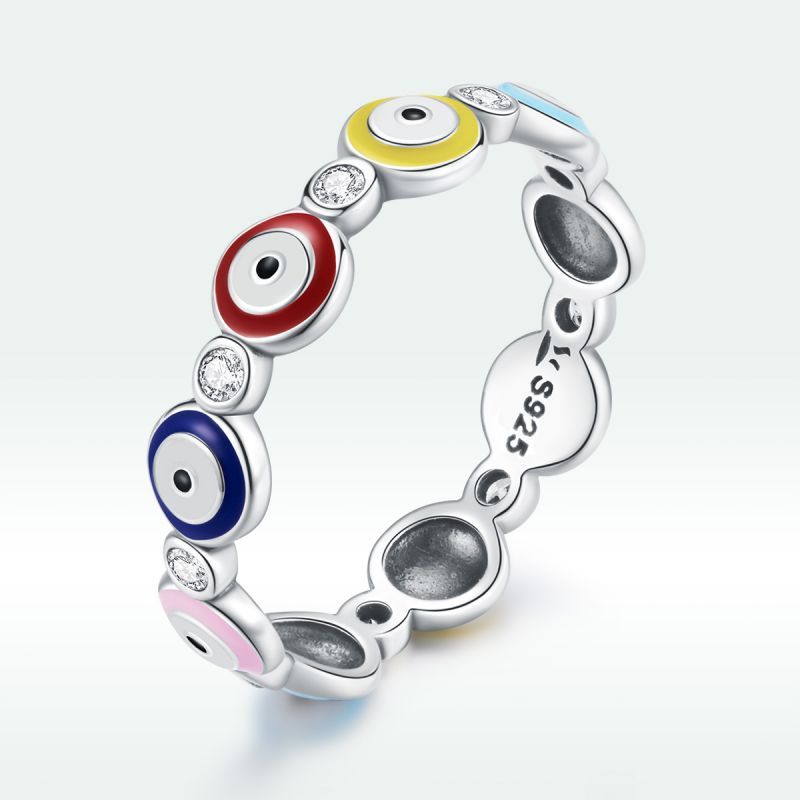 Elegant Streetwear Colorful Heart Shape Eye Sterling Silver Inlay Zircon Rings