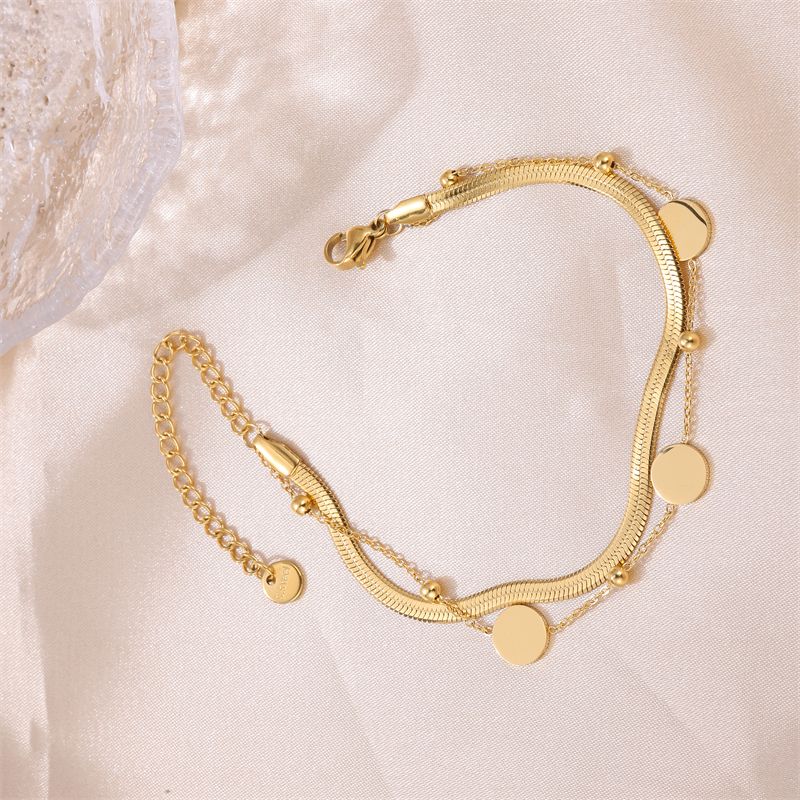 Vintage Style Solid Color Stainless Steel Plating 18k Gold Plated Women's Anklet