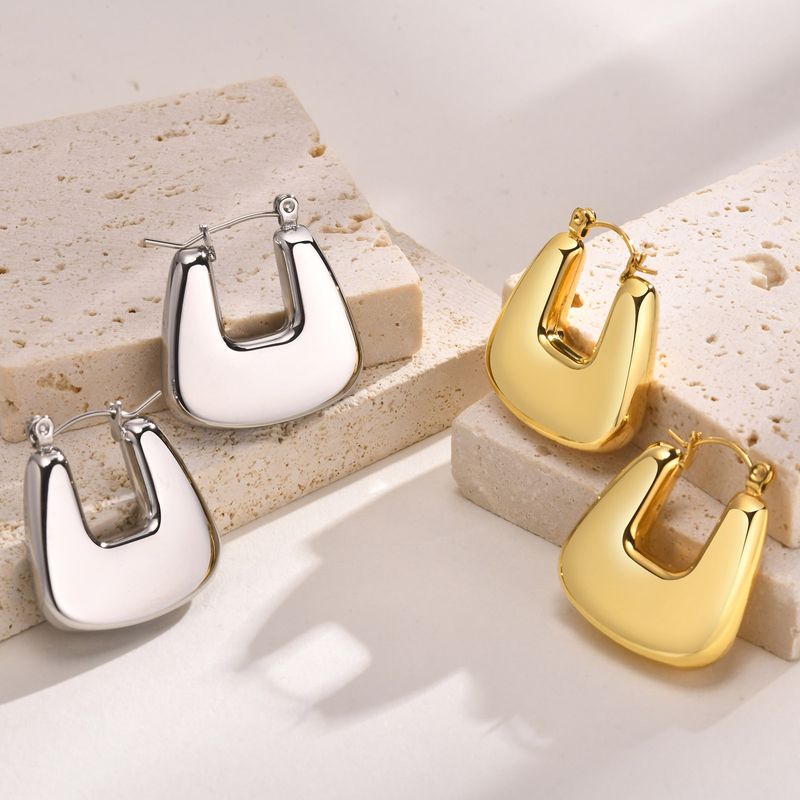 1 Pair Simple Style Solid Color Plating 304 Stainless Steel 18K Gold Plated Earrings