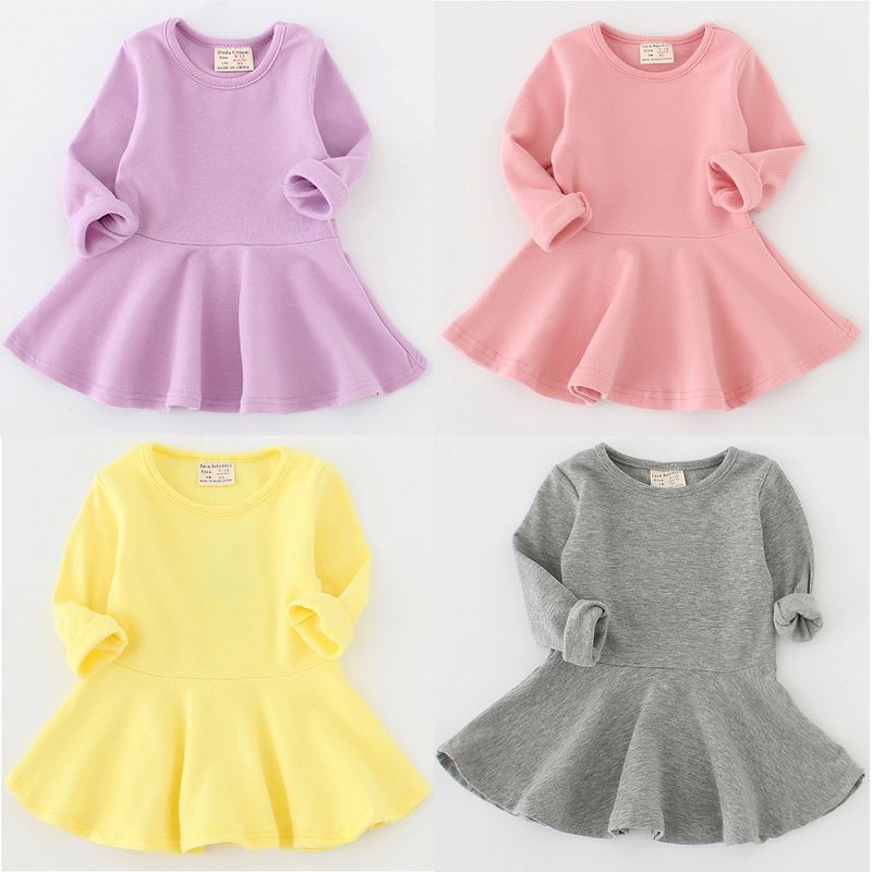 Basic Solid Color Cotton Girls Dresses