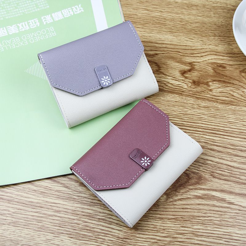 Women's Color Block Pu Leather Buckle Wallets