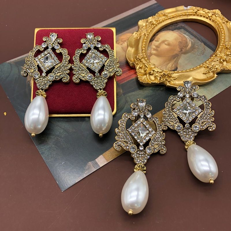 Chinoiserie Retro Argyle Legierung Glas Überzug Inlay Künstliche Edelsteine Frau Ohrringe Halskette