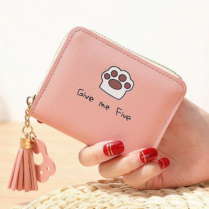 Women's Letter Paw Print Pu Leather Zipper Coin Purses