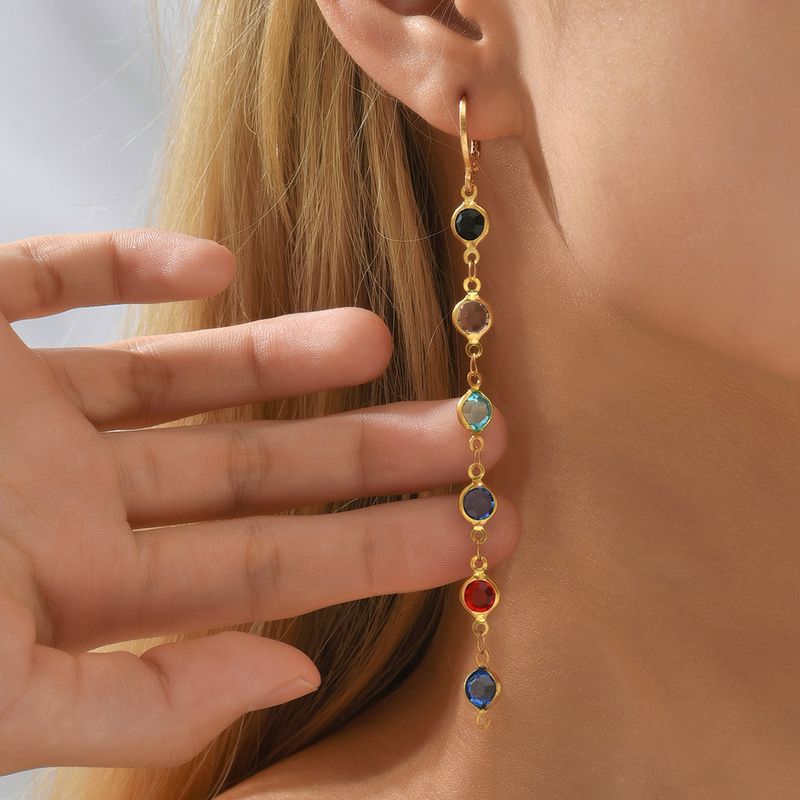 1 Pair Streetwear Colorful Inlay Alloy Artificial Crystal Drop Earrings