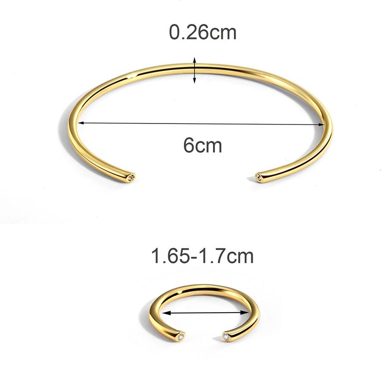 Cute Wedding Solid Color C Shape Copper 18k Gold Plated Zircon Rings Bracelets In Bulk