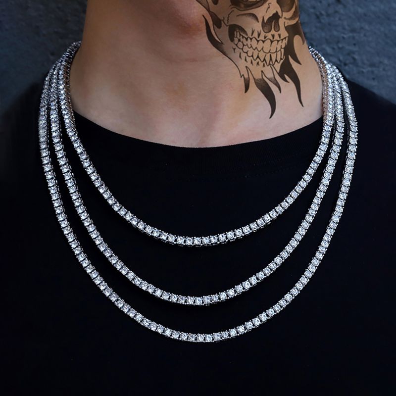 De Gros Décontractée Hip Hop Couleur Unie Le Cuivre Placage Incruster Zircon Collier