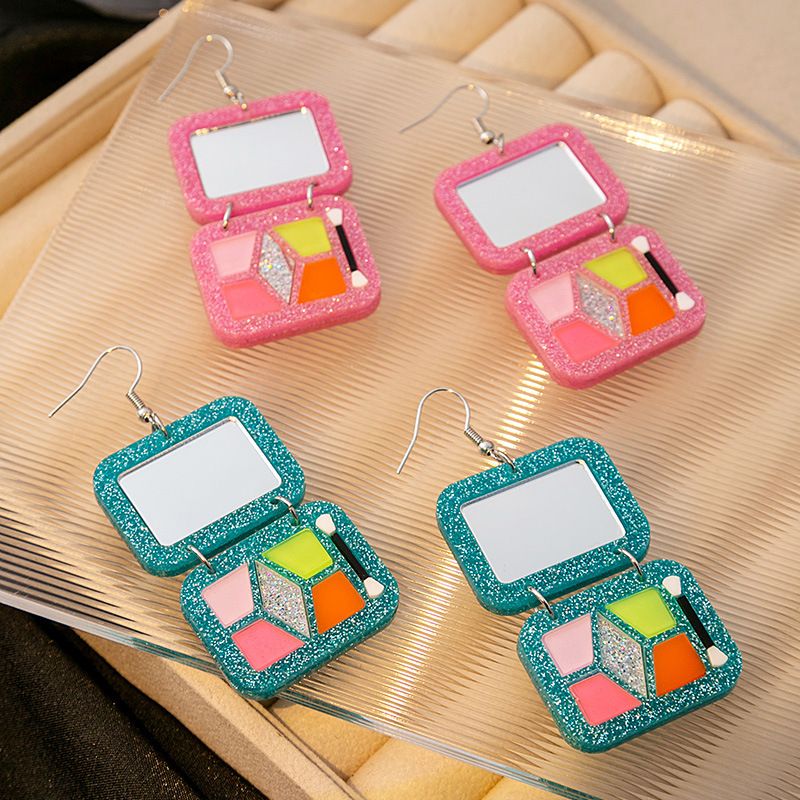 1 Pair Classic Style Square Patchwork Plastic Resin Drop Earrings