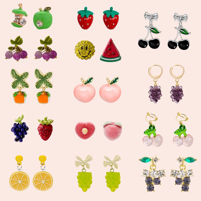 Wholesale Jewelry Ig Style Simple Style Fruit Alloy Rhinestones Plating Inlay Ear Studs