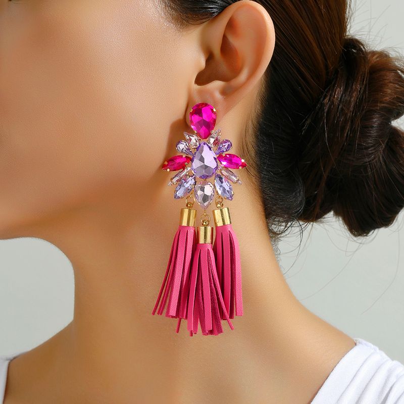 Wholesale Jewelry Elegant Flower Ferroalloy Rhinestones Glass Hollow Out Inlay Drop Earrings