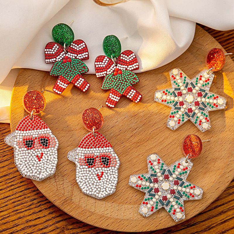 1 Pair Cute Santa Claus Christmas Socks Snowflake Plating Arylic Drop Earrings