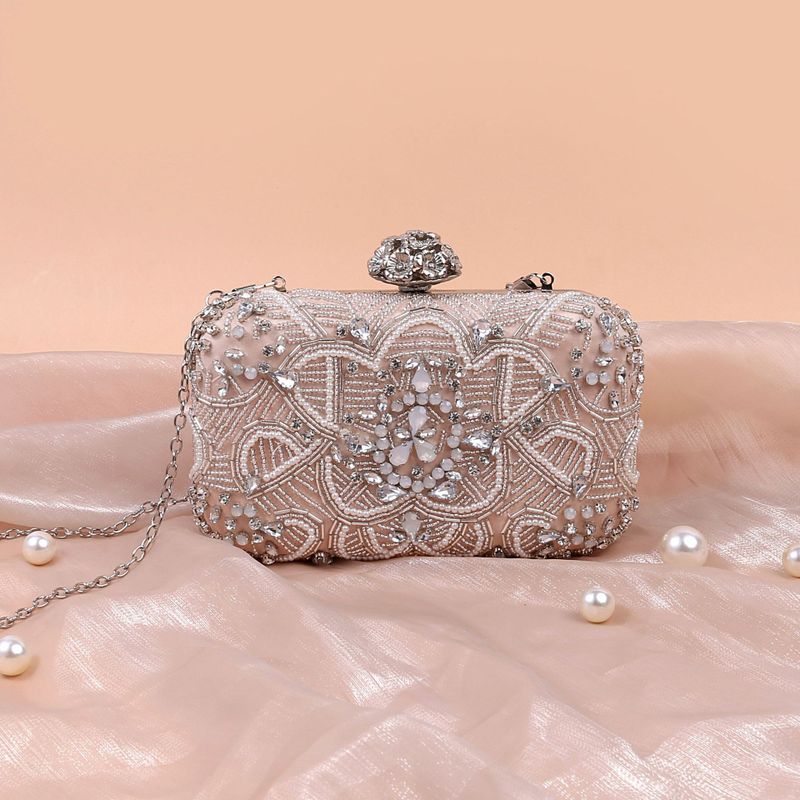 Gold Silver Polyester Flower Square Evening Bags