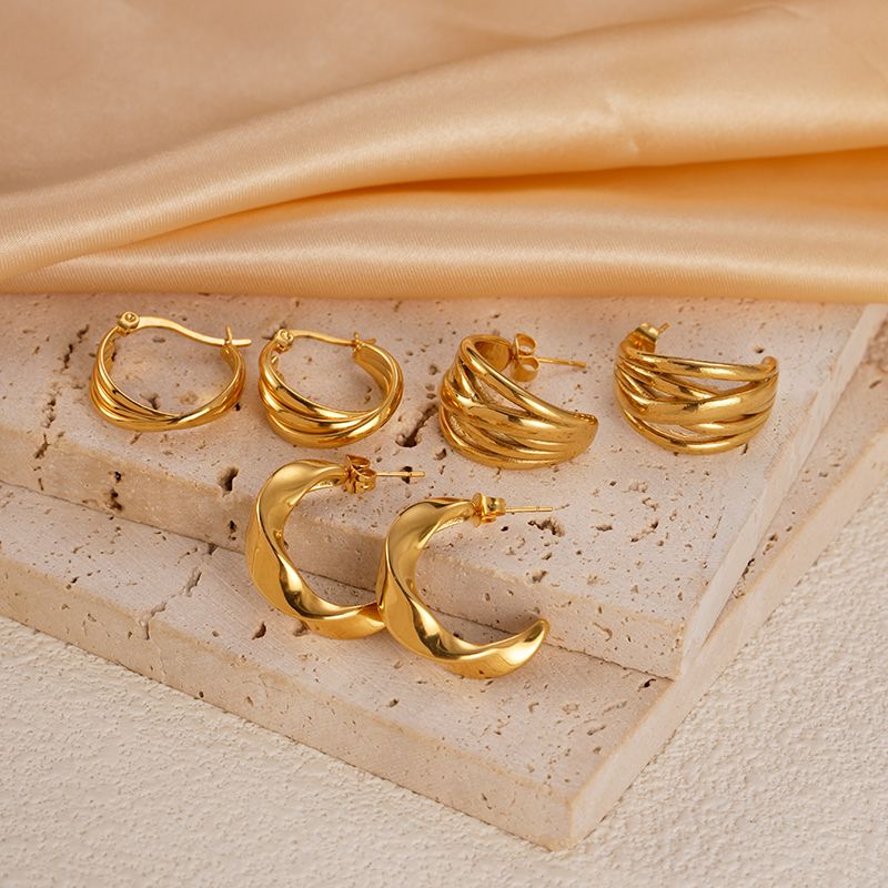 1 Pair Vacation Beach Simple Style C Shape Lines Plating 304 Stainless Steel 14K Gold Plated Ear Studs