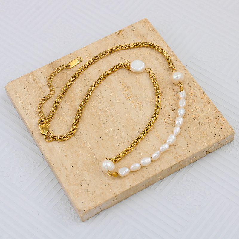 Stainless Steel Freshwater Pearl 18K Gold Plated Casual Pastoral Beaded Color Block Freshwater Pearl Necklace