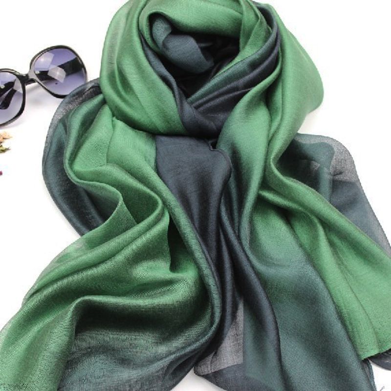 Autumn And Winter New Mulberry Silk Gradient Color Scarf Silk Cotton And Linen Long Scarf Shawl Dual-use Women's Spring And Autumn Scarf