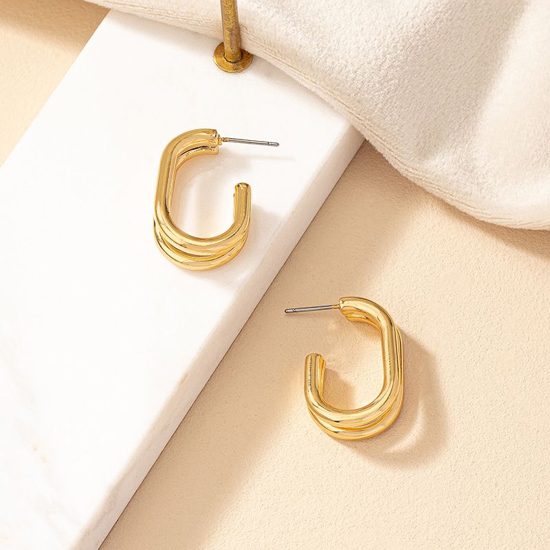 1 Pair Vintage Style Simple Style Solid Color Plating Alloy Hoop Earrings