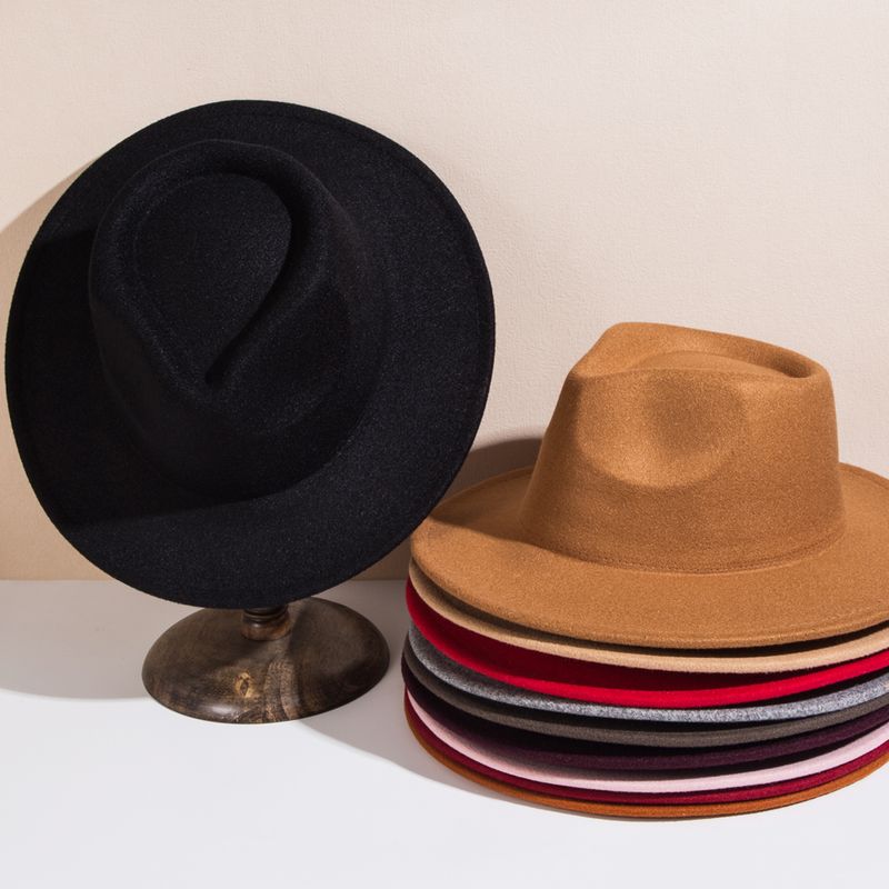 Unisex Elegant British Style Solid Color Big Eaves Fedora Hat