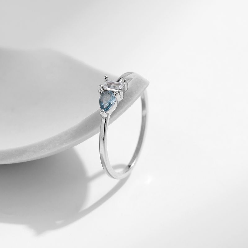 Ig Style Elegant Simple Style Water Droplets Rectangle Sterling Silver Rhodium Plated Zircon Rings In Bulk