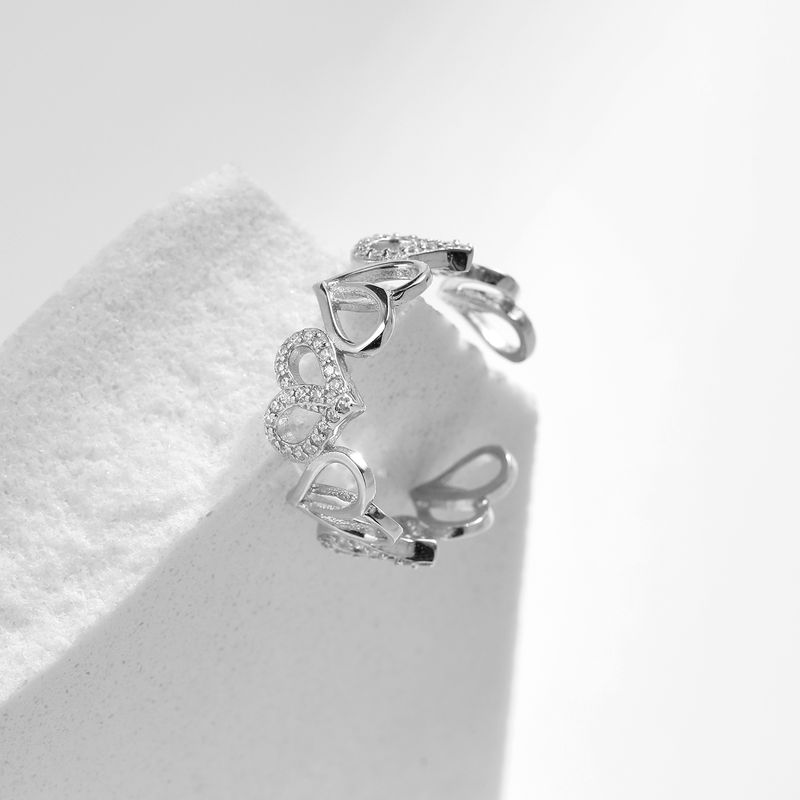 Ig-stil Elegant Französische Art Herzform Sterling Silber Überzogen Mit Rhodium Zirkon Offener Ring In Masse