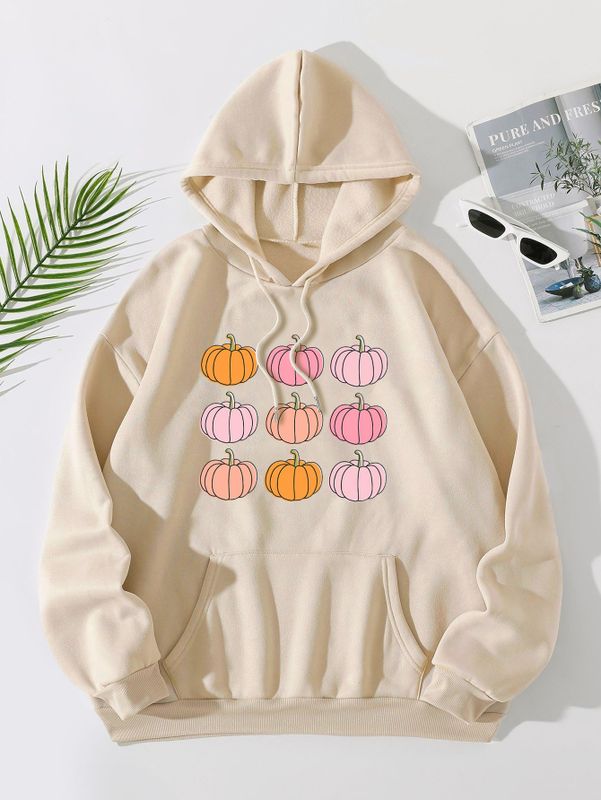 Women's Hoodie Long Sleeve Hoodies & Sweatshirts Printing Pocket Simple Style Pumpkin