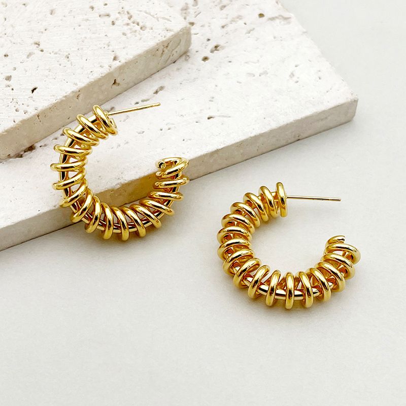 1 Pair Novelty Roman Style C Shape Plating 304 Stainless Steel Gold Plated Ear Studs