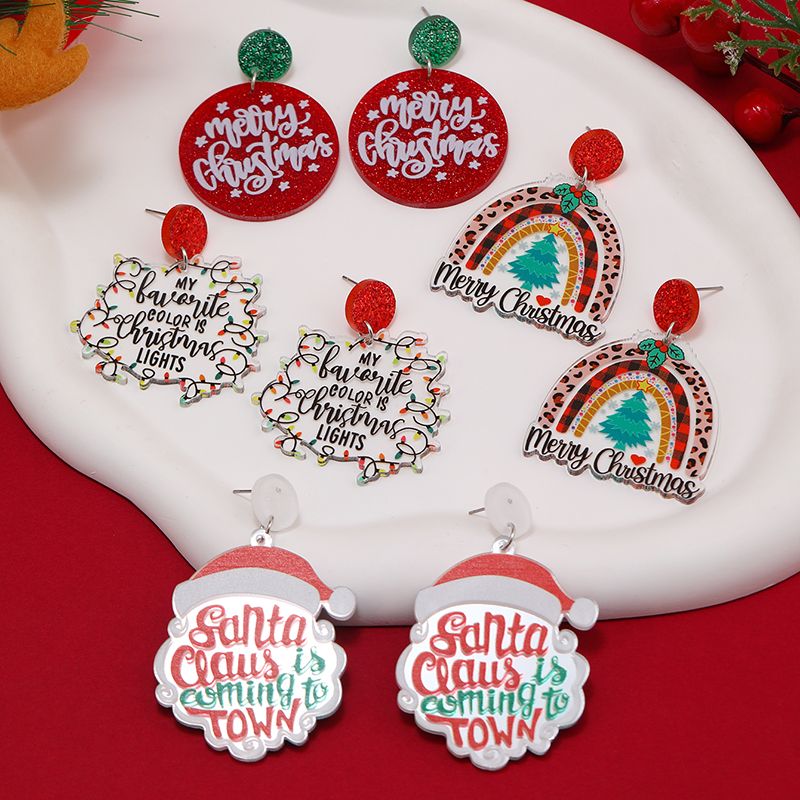 1 Pair Funny Christmas Tree Snowman Painted Arylic Drop Earrings