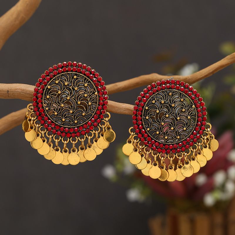 1 Pair Ethnic Style Round Tassel Plating Alloy Gold Plated Drop Earrings