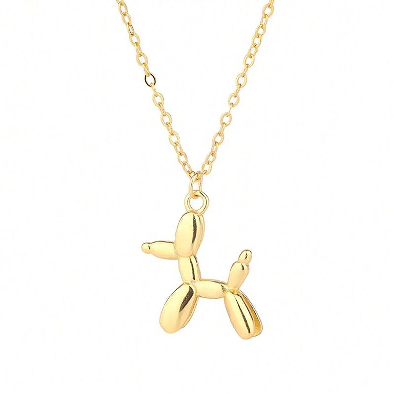 Cute French Style Animal Dog Alloy Three-dimensional Gold Plated Unisex Pendant Necklace