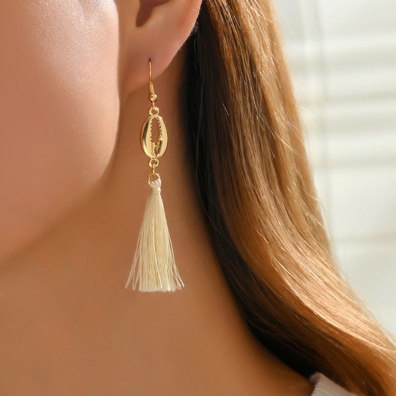 1 Pair Elegant Streetwear Shell Handmade Tassel Plating Alloy Gold Plated Drop Earrings