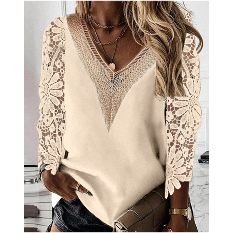 Women's T-shirt Long Sleeve T-shirts Hollow Out Casual Solid Color Flower