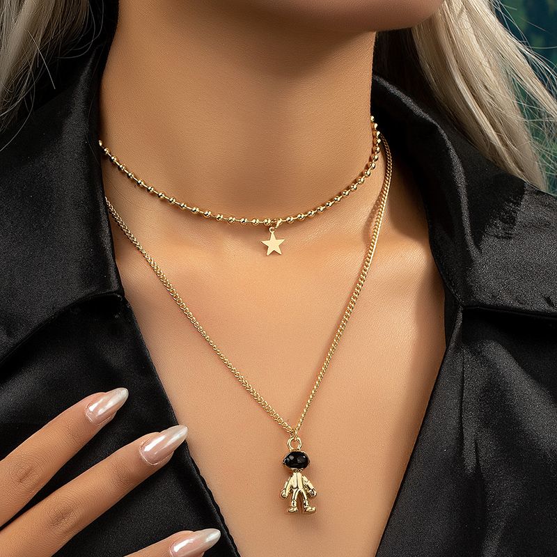 Streetwear Astronaut Star Alloy Enamel Plating 14k Gold Plated Women's Pendant Necklace