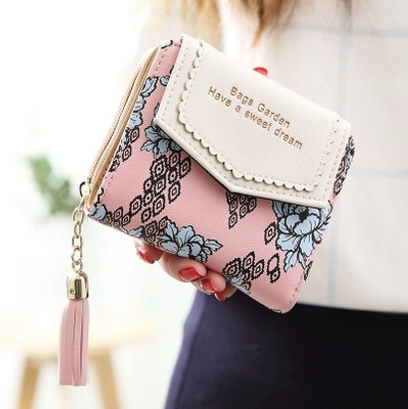 Women's Flower Pu Leather Zipper Wallets