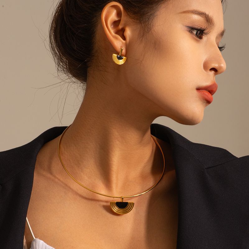 Großhandel Ig-stil Einfacher Stil Halbkreis Rostfreier Stahl Emaille Überzug 18 Karat Vergoldet Ohrringe Halskette