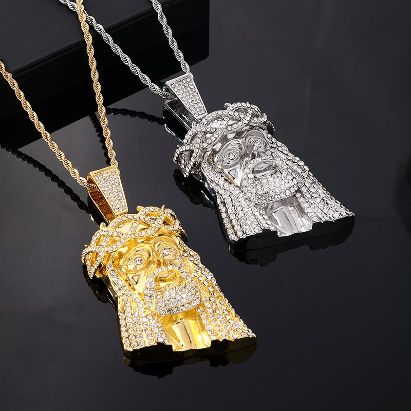 Hip-Hop Vintage Style Human 304 Stainless Steel Copper Plating Inlay Zircon K Gold Plated Rhodium Plated Men'S Pendant Necklace