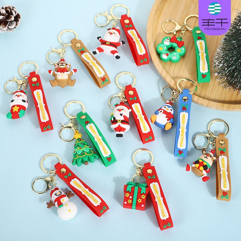 Cartoon Style Santa Claus Silica Gel Christmas Unisex Bag Pendant Keychain